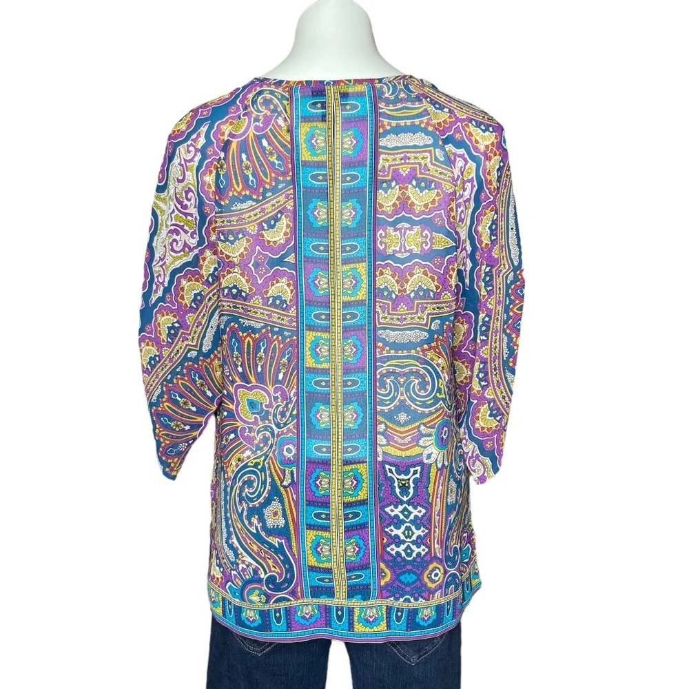 3/$20 NICOLE BY NICOLE MILLER Blouse Paisley Mandala Print 3/4 Sleeve Top Medium